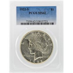 1922-S $1 Peace Silver Dollar Coin PCGS Graded MS62