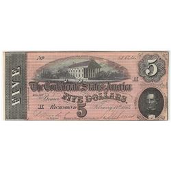 1864 $5 The Confederate States of America Note