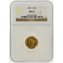 1851 $2 1/2 Liberty Head Quarter Eagle Gold Coin NGC MS61