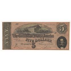 1864 $5 The Confederate States of America Note