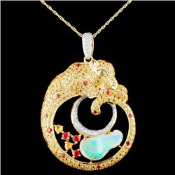 18K Gold 2.30ct Opal & 0.38ctw Diamond Pendant