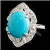 Image 2 : 14K Gold 2.75ct Turquoise & 0.40ctw Diamond Ring