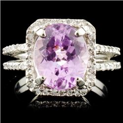 14K Gold 4.18ct Kunzite & 0.44ctw Diamond Ring