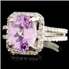 Image 2 : 14K Gold 4.18ct Kunzite & 0.44ctw Diamond Ring