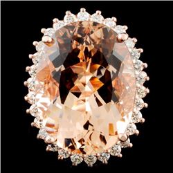 14K Gold 17.86ct Morganite & 0.94ctw Diamond Ring