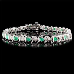 14K White Gold 1.80ct Emerald & 0.25ct Diamond Bra