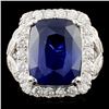 *GIA 18K Gold 13.40ct Sapphire & 1.57ctw Diam Ring