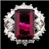 Image 1 : 14K Gold 4.37ct Tourmaline & 1.33ctw Diamond Ring