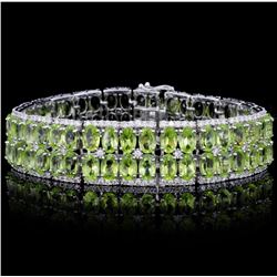 14K Gold 40.51ct Peridot & 2.93ct Diamond Bracelet
