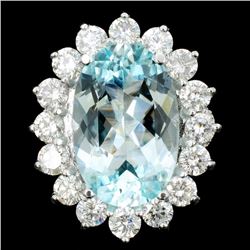 14K White Gold 8.79ct Paraiba & 3.05ct Diamond Rin