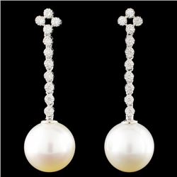 18K Gold 12MM Pearl & 0.50ctw Diamond Earrings