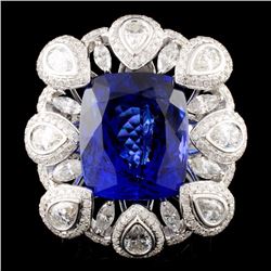 18K Gold 17.56ct Tanzanite & 3.50ctw Diamond Ring