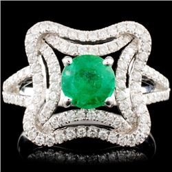 14K Gold 0.90ct Emerald & 0.60ctw Diamond Ring