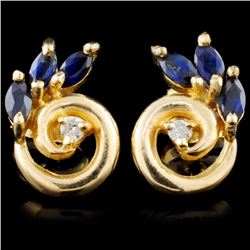 14K Gold 0.64ctw Sapphire & 0.04ctw Diamond Earrin