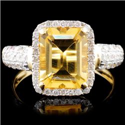 14K Gold 2.00ct Citrine & 0.52ctw Diamond Ring