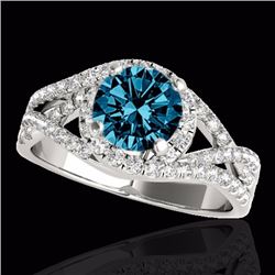Genuine 1.50 CTW Certified Fancy Blue Genuine Diamond Solitaire Halo Ring 2 Tone Gold - 33837-REF#12