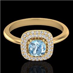 Natural 1.16 CTW Sky Blue Topaz & Micro Pave Diamond Ring Solitaire Halo 18K Gold - 21024-REF#66N8G