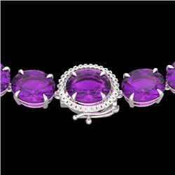 Natural 102 CTW Amethyst & Diamond Halo Micro Eternity Necklace 14K Gold - 22286-REF#271M6H