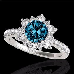 Genuine 2.0 CTW Certified Fancy Blue Genuine Diamond Bridal Solitaire Halo Ring Gold - 33711-REF#138