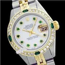Rolex Ladies Stainless Steel, Diam Dial & Diam/Emerald Bezel, Saph Crystal - REF#387J3Y
