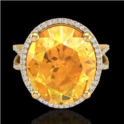 Genuine 10 CTW Citrine & Micro Pave Diamond Certified Halo Ring 18K Gold - 20959-REF#78R2Z