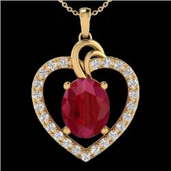 Genuine 4.0 CTW Ruby & Diamond Certified Designer Heart Necklace 14K Gold - 20495-REF#63V5F