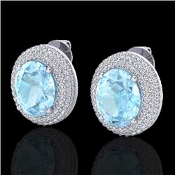Genuine 8.0 CTW Aquamarine & Micro Pave Diamond Certified Earrings 18K Gold - 20215-REF#149V5F