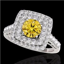 Genuine 2.05 CTW Certified Fancy Intense Genuine Diamond Solitaire Halo Ring Gold - 34592-REF#154A5N