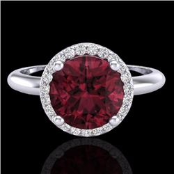 Genuine 2.70 CTW Garnet & Micro Pave Diamond Ring Designer Halo 18K Gold - 23211-REF#44N8G