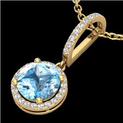 Natural 2.75 CTW Sky Blue Topaz & Micro Pave Diamond Certified Necklace 1Kk Gold - 23202-REF#33K3T