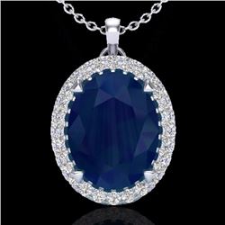 Natural 2.75 CTW Sapphire & Micro Pave Diamond Halo Solitaire Necklace 18K Gold - 20598-REF#42T8X