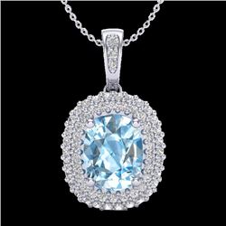 Genuine 3.0 CTW Blue Topaz & Micro Pave Diamond Certified Halo Necklace 10K Gold - 20405-REF#41G2W