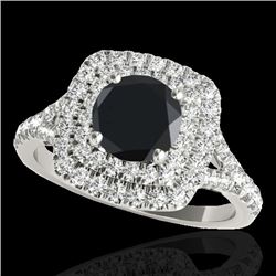 Genuine 1.60 CTW Certified Black Genuine Diamond Solitaire Halo Ring Two Tone Gold - 33361-REF#71Z8Y