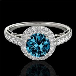 Genuine 1.65 CTW Certified Fancy Blue Genuine Diamond Solitaire Halo Ring Gold - 33702-REF#129Y3V