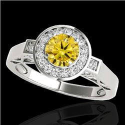 Genuine 1.75 CTW Certified Fancy Intense Genuine Diamond Solitaire Halo Ring Gold - 34583-REF#145R9Z