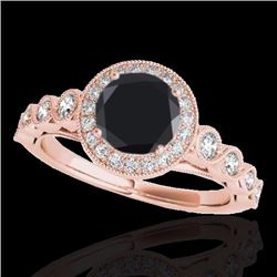 Genuine 1.50 CTW Certified Black Genuine Diamond Bridal Solitaire Halo Ring Gold - 33602-REF#62F5M