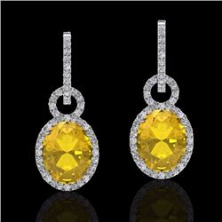 Genuine 6.0 CTW Citrine & Micro Pave Solitaire Halo Diamond Earrings 14K Gold - 22731-REF#81X5A