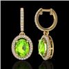 Image 2 : Natural 3.75 CTW Peridot & Micro Pave Diamond Earrings Solitaire Halo 18K Gold - 20330-REF#84K6T
