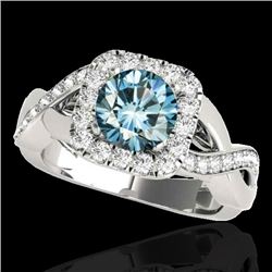 Genuine 1.65 CTW Certified Fancy Blue Genuine Diamond Solitaire Halo Ring Gold - 33312-REF#124W2K