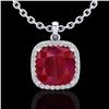 Image 2 : Natural 6.0 CTW Ruby & Micro Pave Halo Diamond Necklace Solitaire 18K Gold - 23084-REF#49H5R