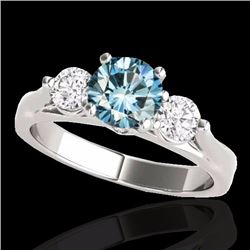 Genuine 1.50 CTW Certified Fancy Blue Genuine Diamond 3 Stone Bridal Ring Gold - 35372-REF#134Z5Y