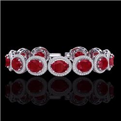 Genuine 22 CTW Ruby & Micro Pave Diamond Certified Bracelet 10K Gold - 22695-REF#226W4K