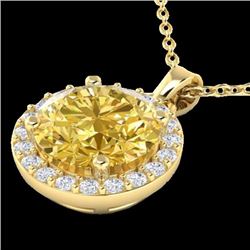 Genuine 2.0 CTW Citrine & Halo Diamond Micro Pave Necklace Solitaire 18K Gold - 21559-REF#33V7F