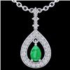 Image 2 : Natural 1.15 CTW Emerald & Micro Pave Diamond Necklace Designer 14K Gold - 23166-REF#53W5K