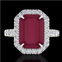 Natural 5.33 CTW Ruby And Micro Pave Diamond Certified Halo Ring 18K Gold - 21432-REF#62V2F