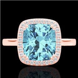 Genuine 3.50 CTW Sky Blue Topaz & Micro Pave Diamond Halo Solitaire Ring 14K Gold - 22853-REF#35Z8Y