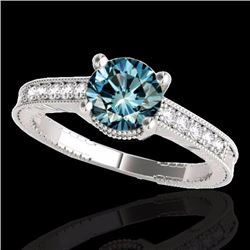 Genuine 1.20 CTW Certified Fancy Blue Genuine Diamond Solitaire Antique Ring Gold - 34752-REF#99T2X