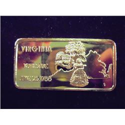 24KT GOLD PLATED 1 OZ. SILVER INGOT (VIRGINIA)