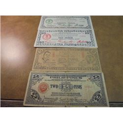 2,5,10 & 20 PESOS WWII PHILIPPINES GUERRILLA MONEY