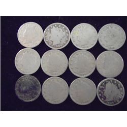 12 ASSORTED LIBERTY  V  NICKELS